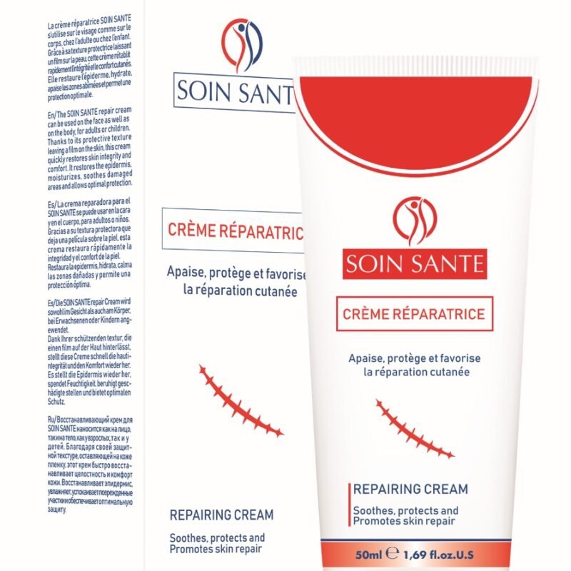 1 . Soin Sante crème réparatrice hydratante à la Centella Asiatica, Vitamine B5, Vitamine E et Beurre de Karité – soin apaisant pour peau sensible. Soin visage et corps réparateur et nourrissant, formule naturelle à la Centella Asiatica. Crème réparatrice naturelle pour apaiser, hydrater et régénérer la peau. Crème hydratante et apaisante pour peau sèche ou irritée, enrichie en Centella Asiatica et Beurre de Karité. Tube de crème réparatrice à la Centella Asiatica, idéale pour restaurer la barrière cutanée. Produit cosmétique hydratant et réparateur, sans contre-indication pour une utilisation matin et soir. Crème réparatrice visage et corps à la texture légère, riche en vitamines et beurre de karité.
